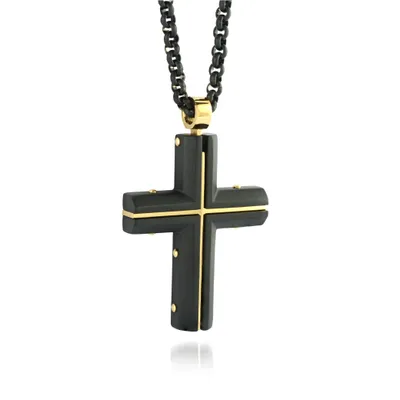 Stainless Steel Black& Gold Matte Cross Necklace