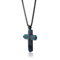 Stainless Steel Blue Matte Cross Necklace