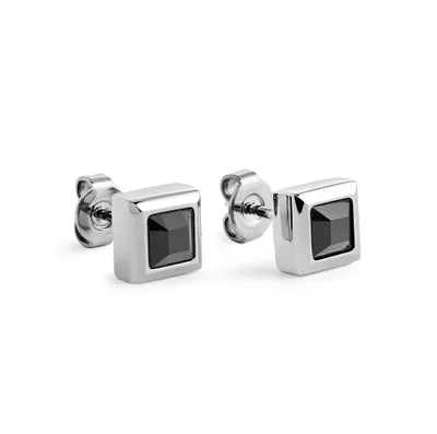 Stainless Steel Black Cubic Zirconia 7mm Square Stud Earrings