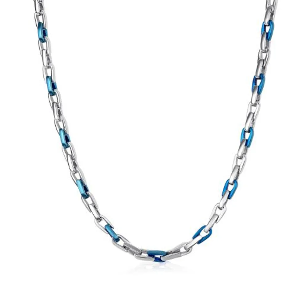 Stainless Steel White & Blue 24" Necklace