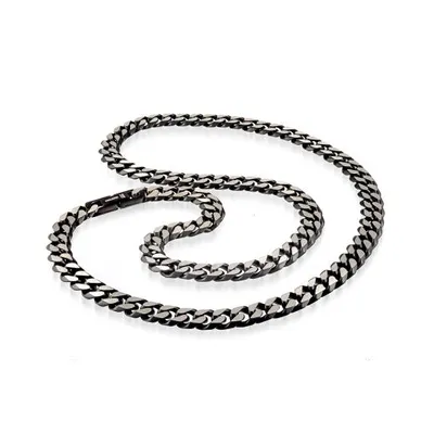 Stainless Steel Black Diamond Cut 24" Necklace