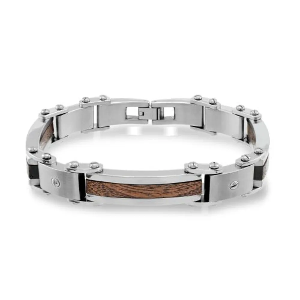 Stainless Steel 3-piece 8+.5" Wood Inlay Bracelet