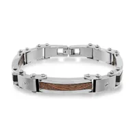 Stainless Steel 3-piece 8+.5" Wood Inlay Bracelet