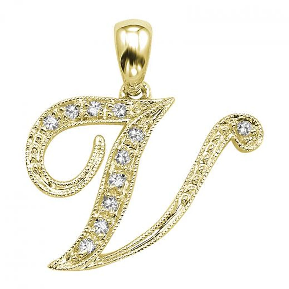 Les Bijoux 10K Yellow Gold 0.05CTW Diamond Initial " V" Pendant