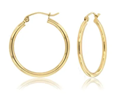 10K Yellow Gold 2X20mm Polished Hoop Earrings