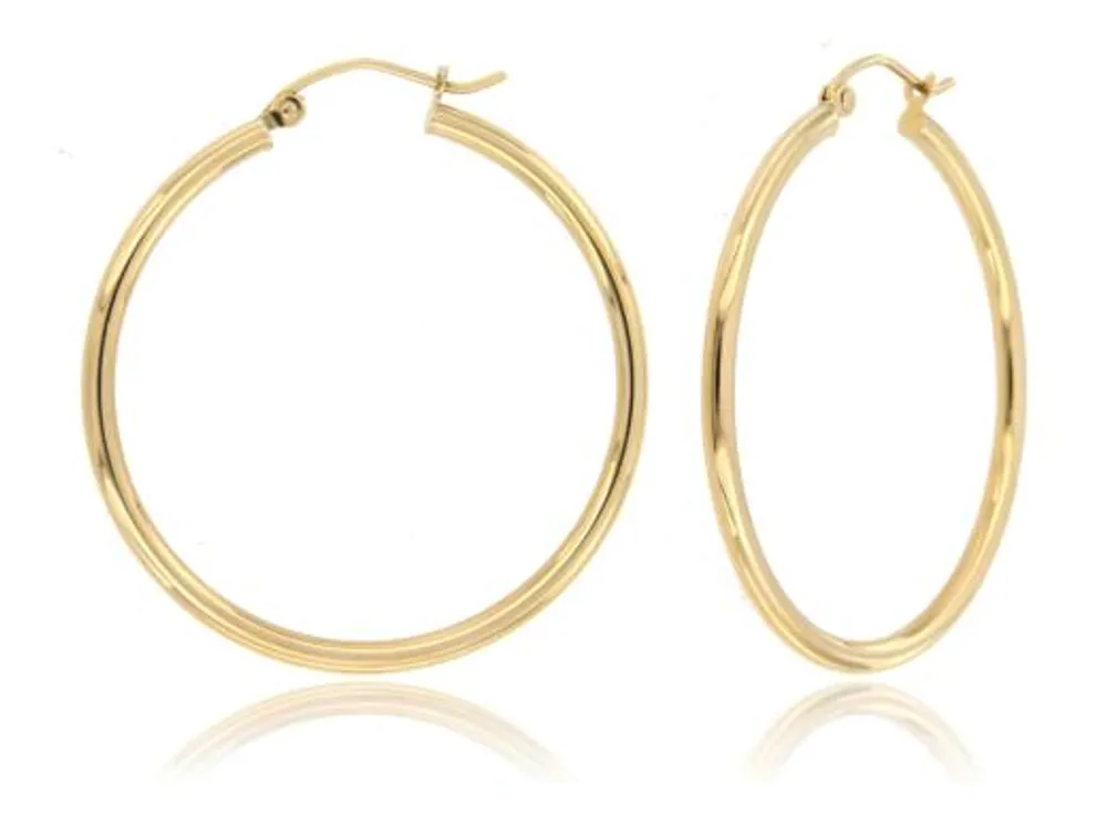 10K Yellow Gold 2x30mm Polish Hoop Earrings