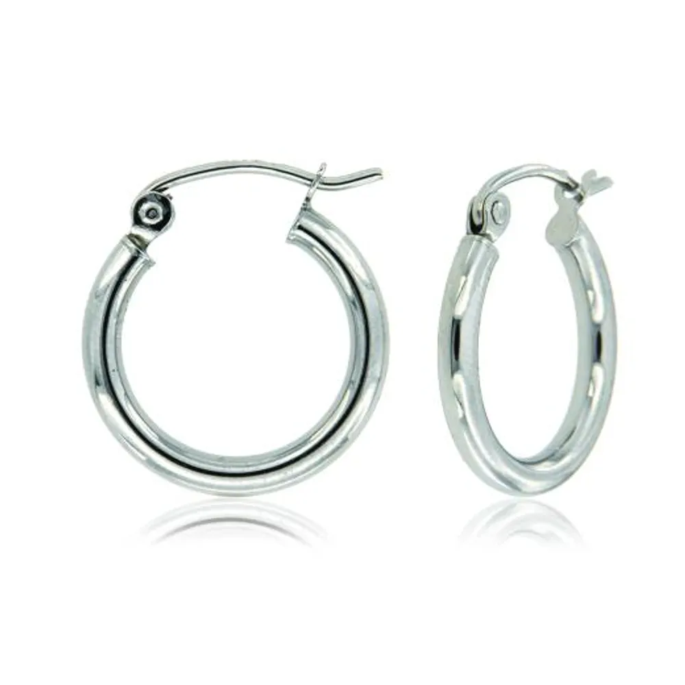 10K White Gold 2x10mm Polish Hoop Earrings