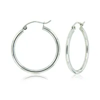 10K White Gold 2x20mm Polish Hoop Earrings