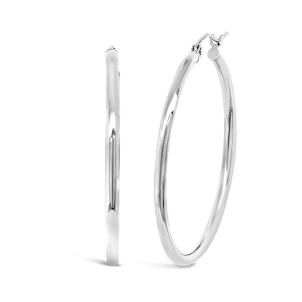 10K White Gold 2X30mm Polished Hoop Earrings