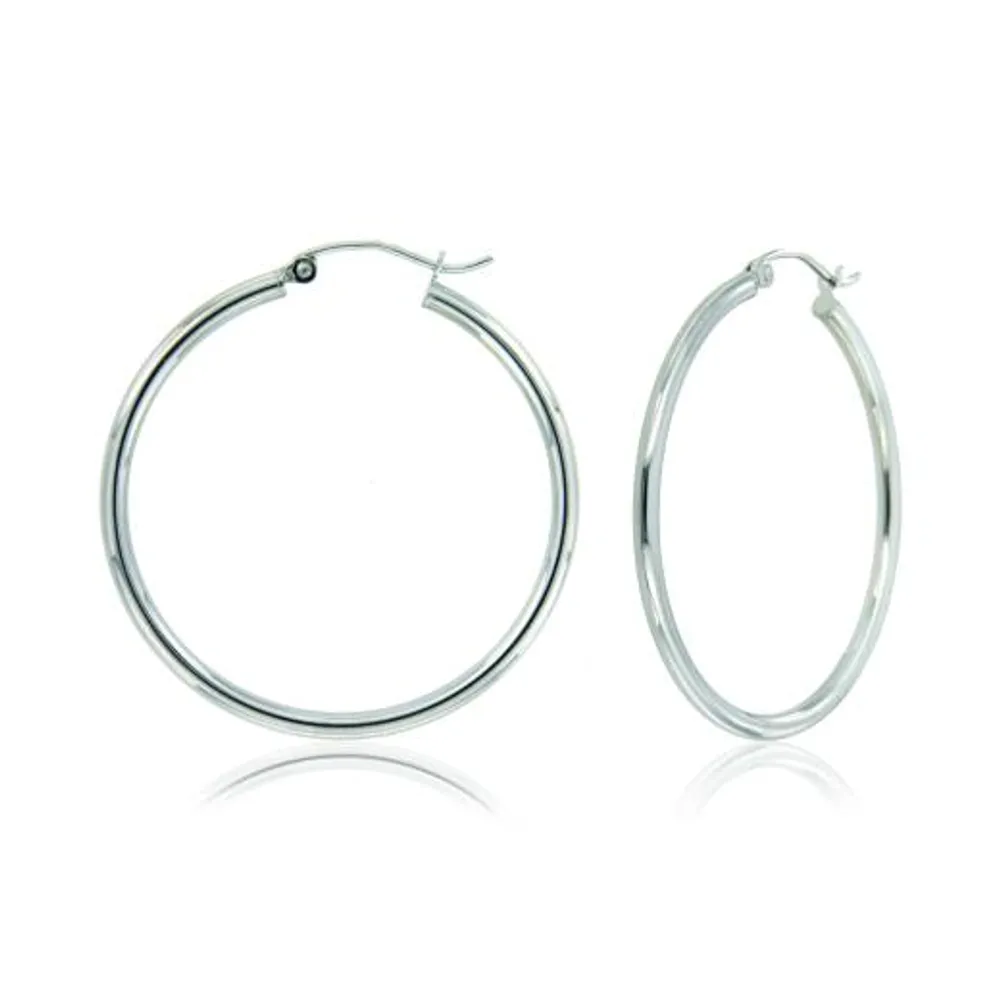 10K White Gold 2X30mm Polished Hoop Earrings