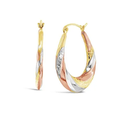 10K Tri-Colour Gold Diamond Cut Creole Hoop Earrings