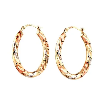 10K Tri-Colour Gold Twisted Hoop Earrings