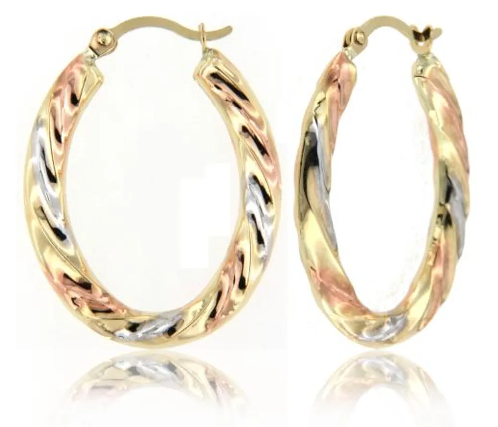 10K Tri-Colour Gold Twisted Hoop Earrings