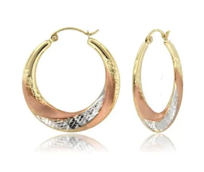 10K Tri-Colour Gold Diamond Cut Hoop Earrings