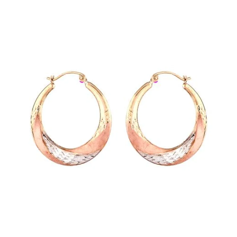 10K Tri-Colour Gold Diamond Cut Hoop Earrings