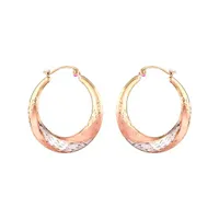 10K Tri-Colour Gold Diamond Cut Hoop Earrings