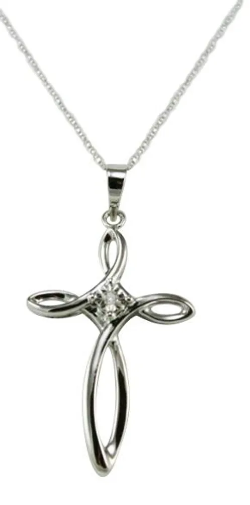 Sterling Silver 0.01CTW Diamond Cross Pendant