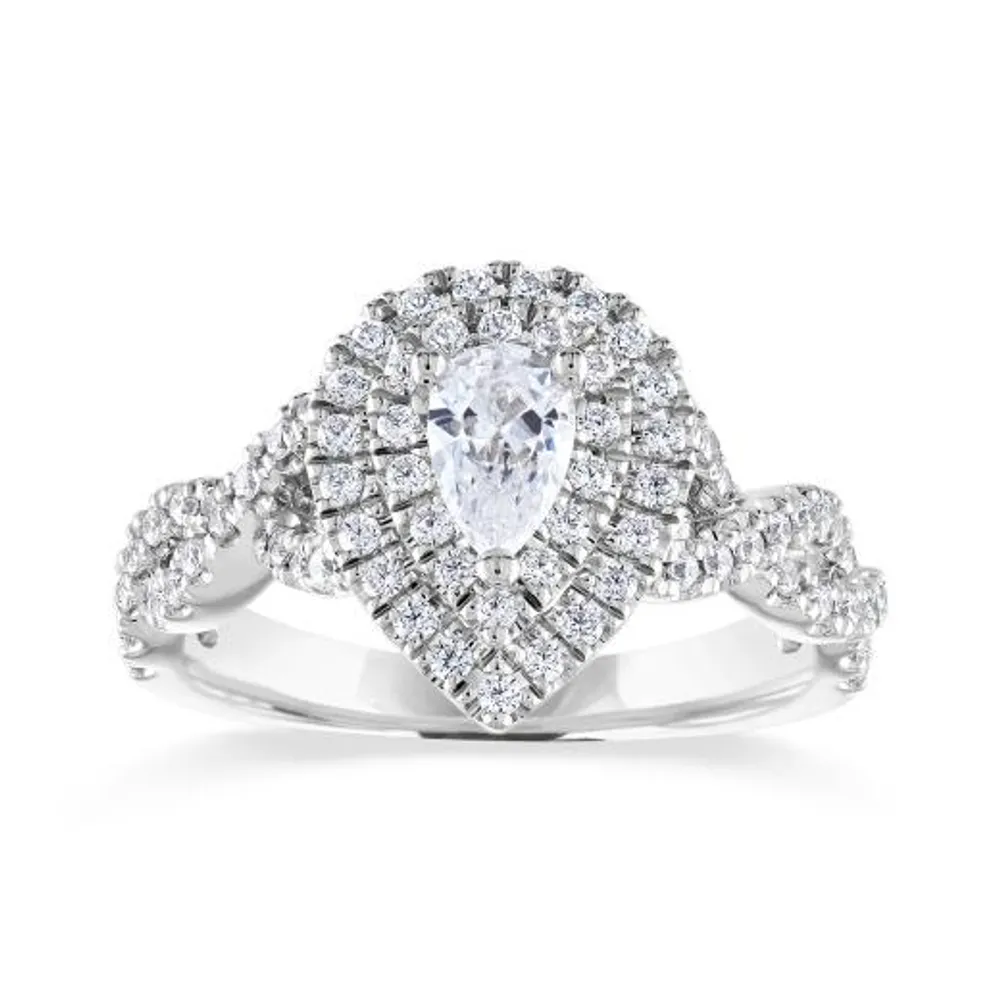 Diamond Revelations 14K White Gold Pear Shape Halo Ring 0.95CTW I2/IJ