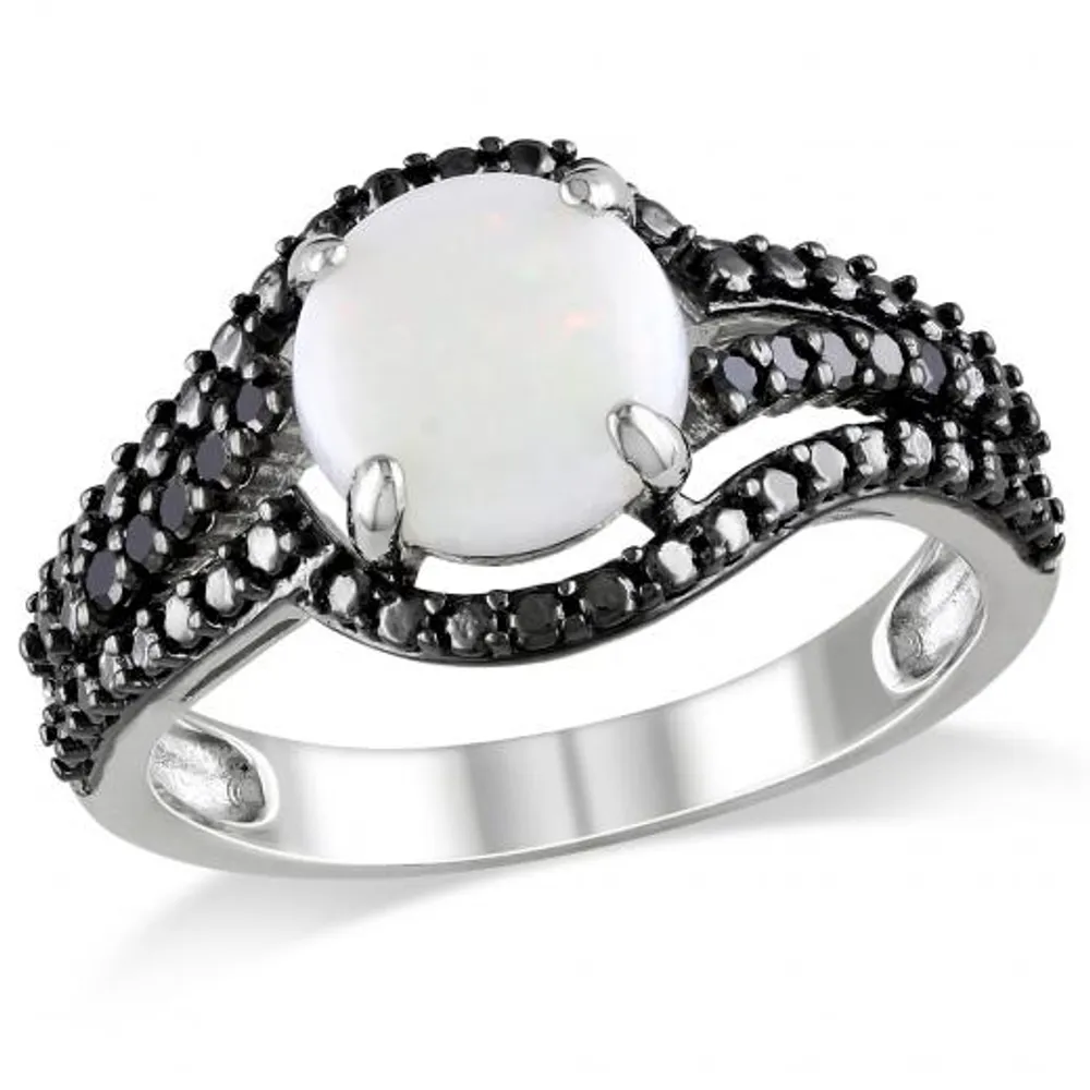 Julianna B Sterling Silver Rose Plated Opal & Diamond Ring