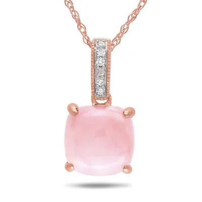 Julianna B 10K Rose Gold Pink Opal & Diamond Pendant