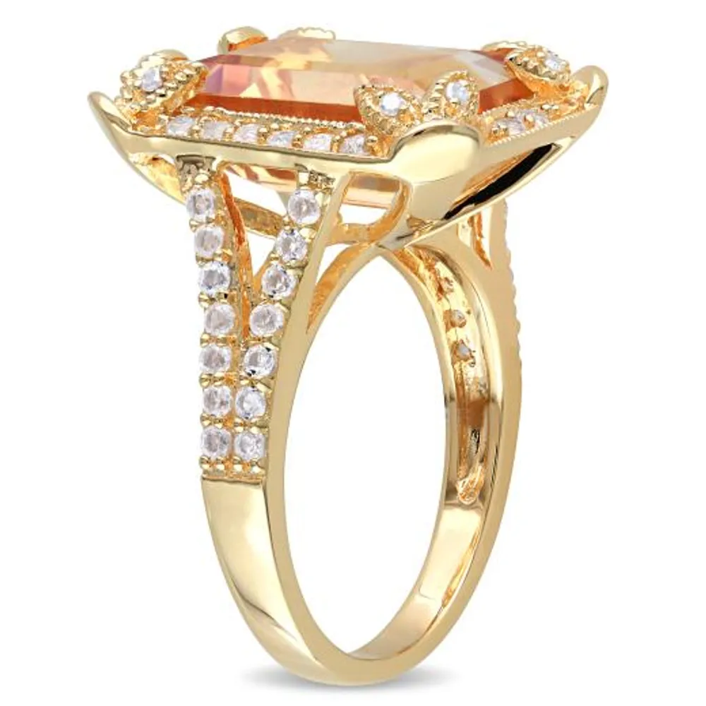 Julianna B Sterling Silver Yellow Plated Citrine & Diamond Ring