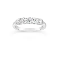 14K White Gold Lab Grown Five Stone 1.00CTW Diamond Ring