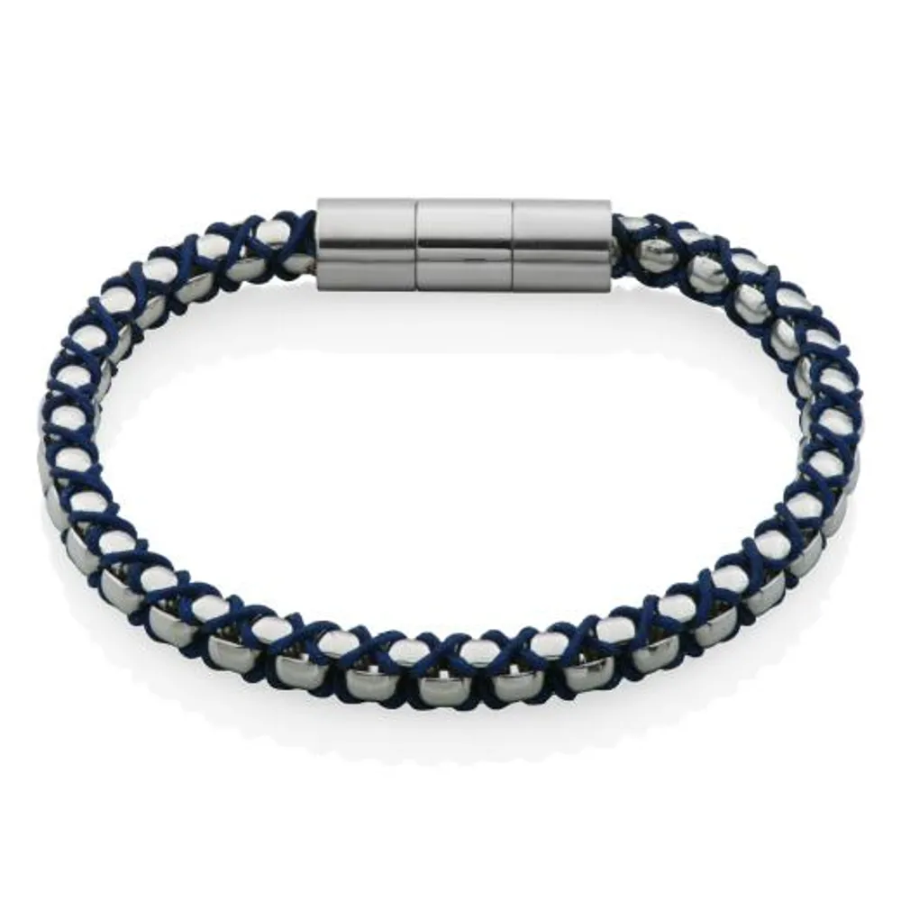 SteelX Blue Woven Box Chain 8"+0.5" Bracelet with Adjustable Clasp