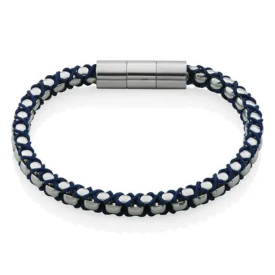 SteelX Blue Woven Box Chain 8"+0.5" Bracelet with Adjustable Clasp