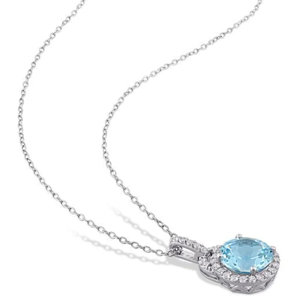 Julianna B Sterling Silver Sky Blue Topaz & White Topaz Pendant