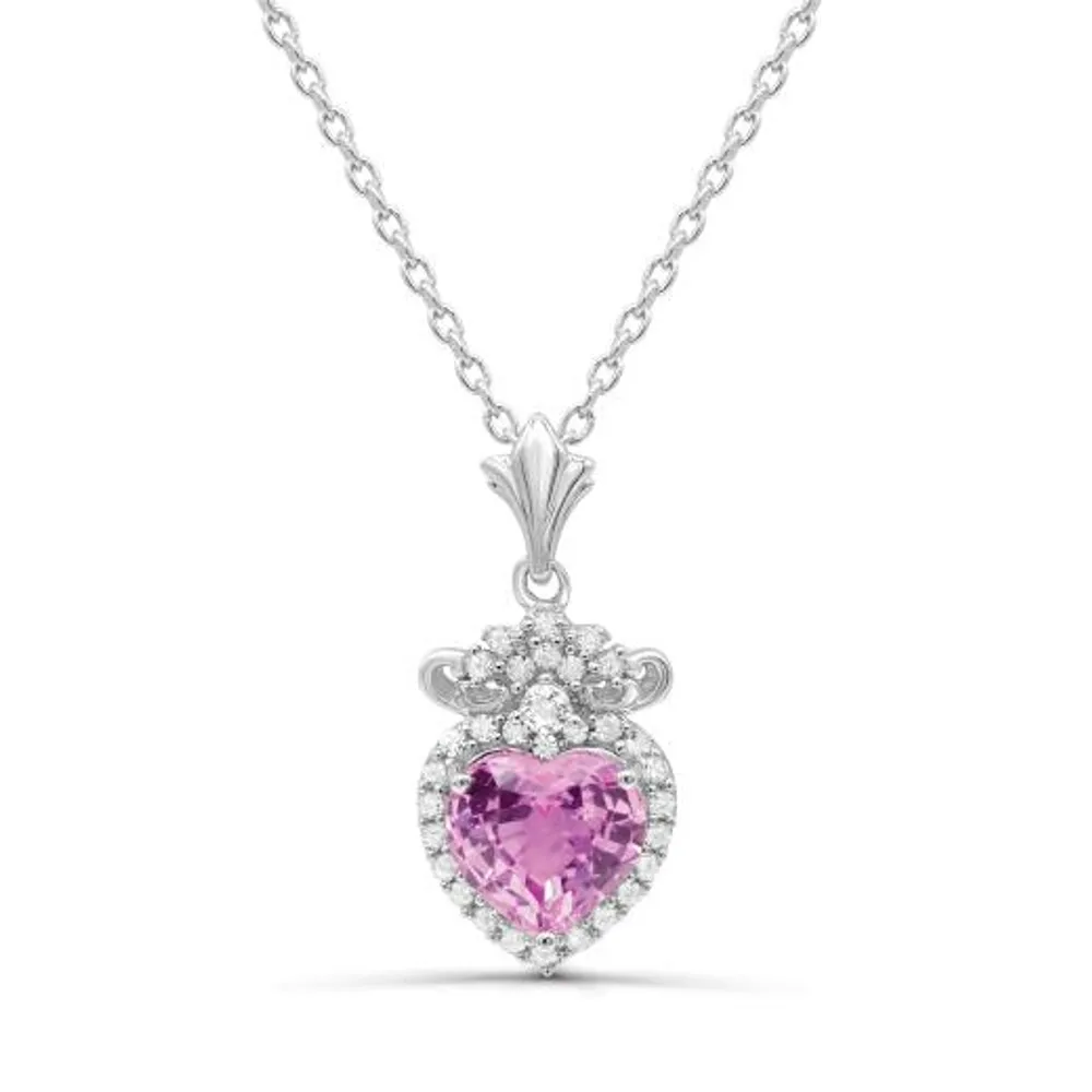 Sterling Silver Created Pink Sapphire & Created White Sapphire Necklace