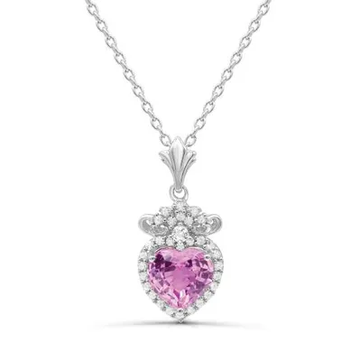 Sterling Silver Created Pink Sapphire & Created White Sapphire Necklace