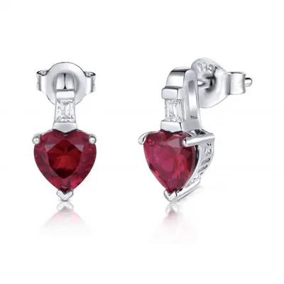 Sterling Silver Created Ruby & Created White Sapphire Earrings