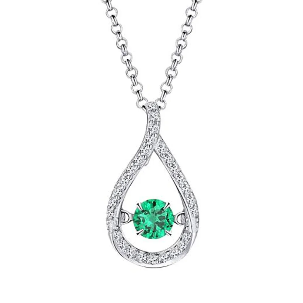 Sterling Silver Emerald & Cubic Zirconia Dancing Pendant