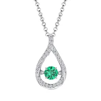 Sterling Silver Emerald & Cubic Zirconia Dancing Pendant