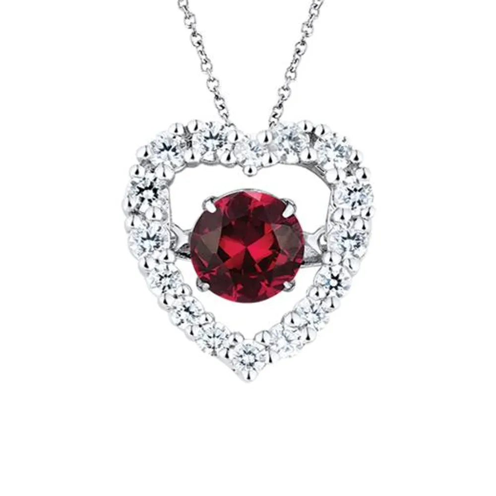 Sterling Silver Created Ruby & Cubic Zirconia Dancing Pendant