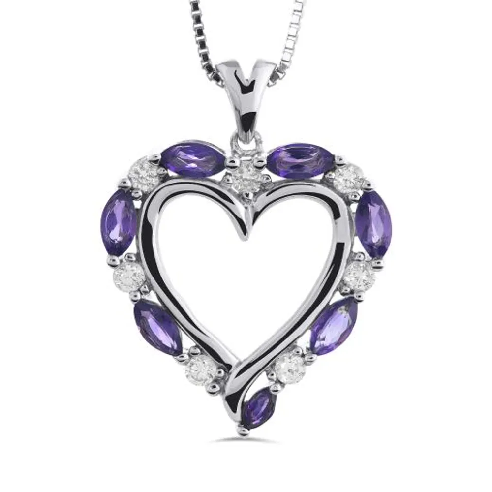 Sterling Silver Amethyst & Created White Sapphire Heart Pendant