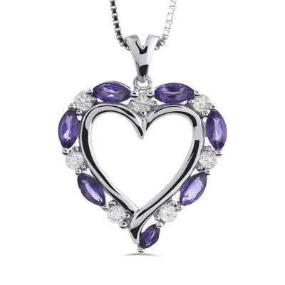 Sterling Silver Amethyst & Created White Sapphire Heart Pendant