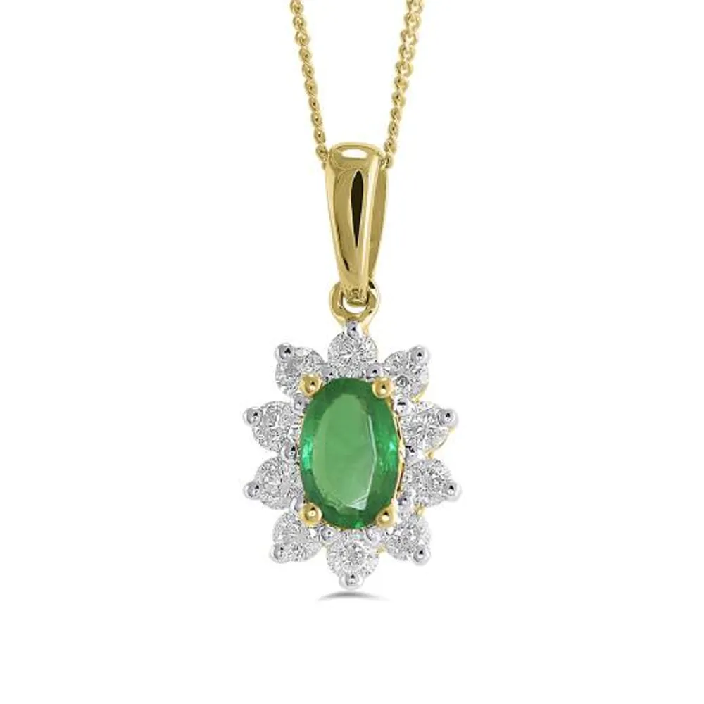 14K Yellow Gold Emerald and 0.30CTW Diamond Pendant