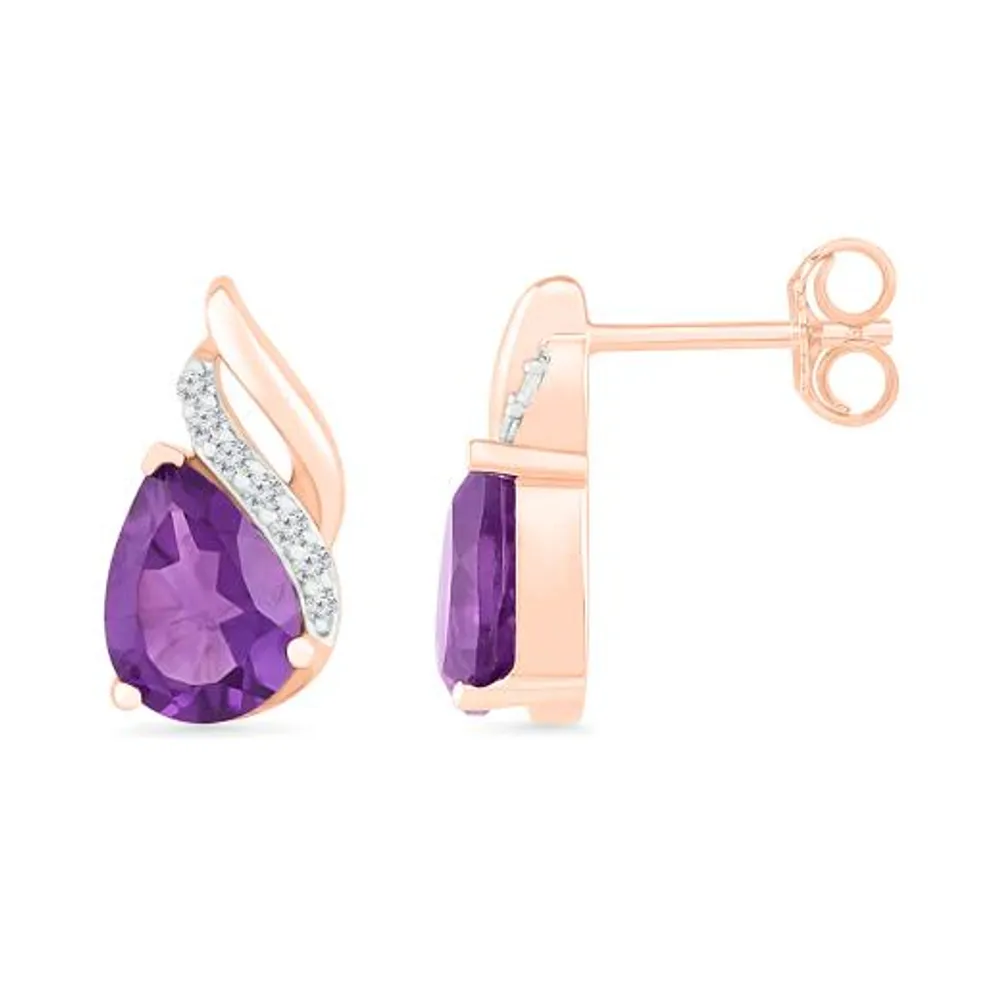 10K Rose Gold Amethyst & Diamond Earrings