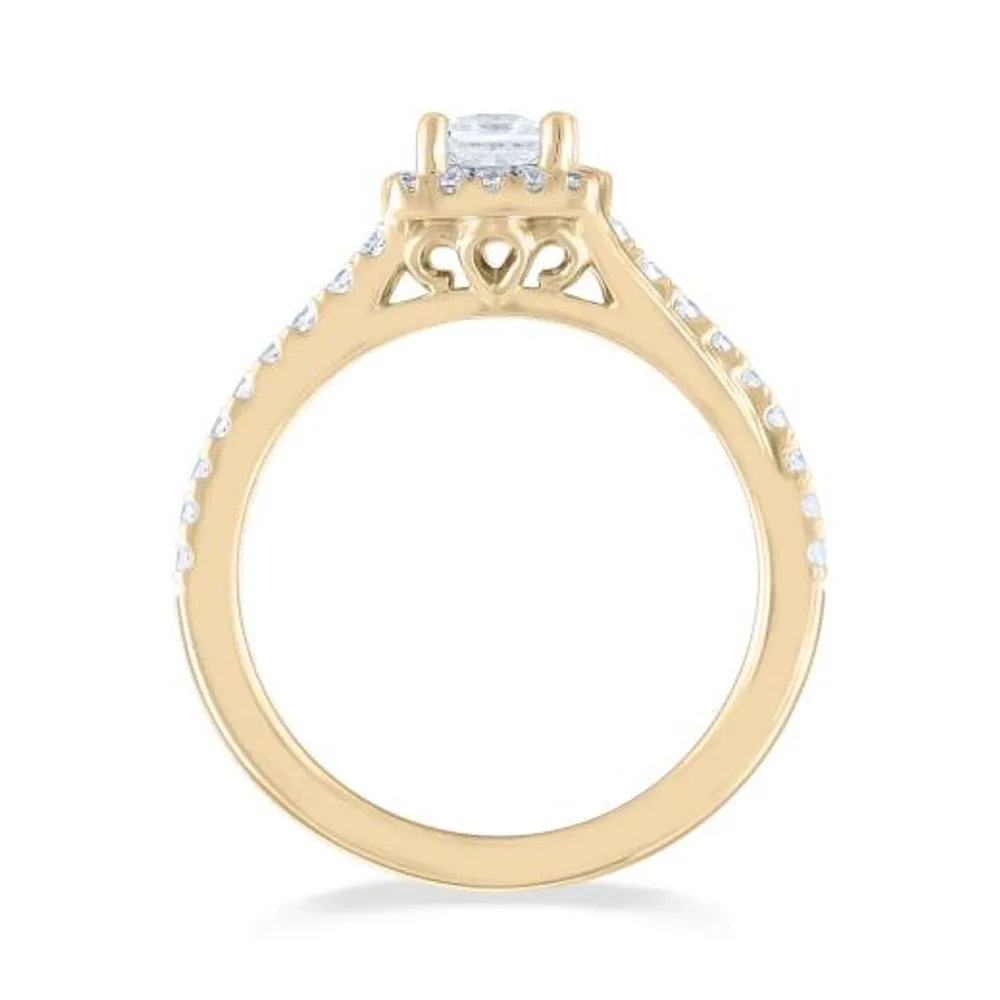 Diamond Revelations 14K Yellow Gold 0.70CTW Princess Cut Halo Ring