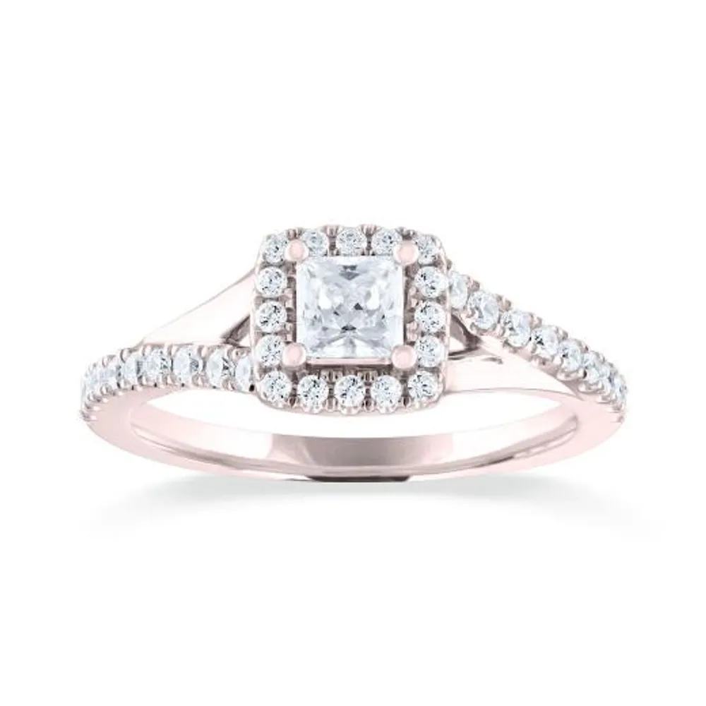 Diamond Revelations 14K Rose Gold 0.70CTW Princess Cut Halo Ring