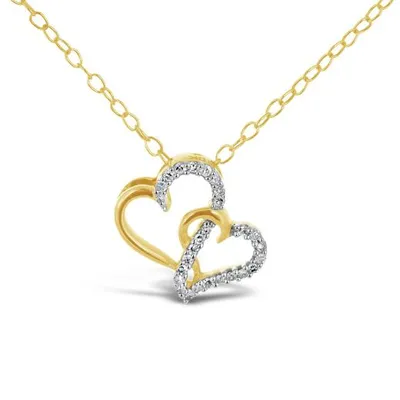 10K Yellow Gold Double Heart 0.04CTW Diamond Pendant