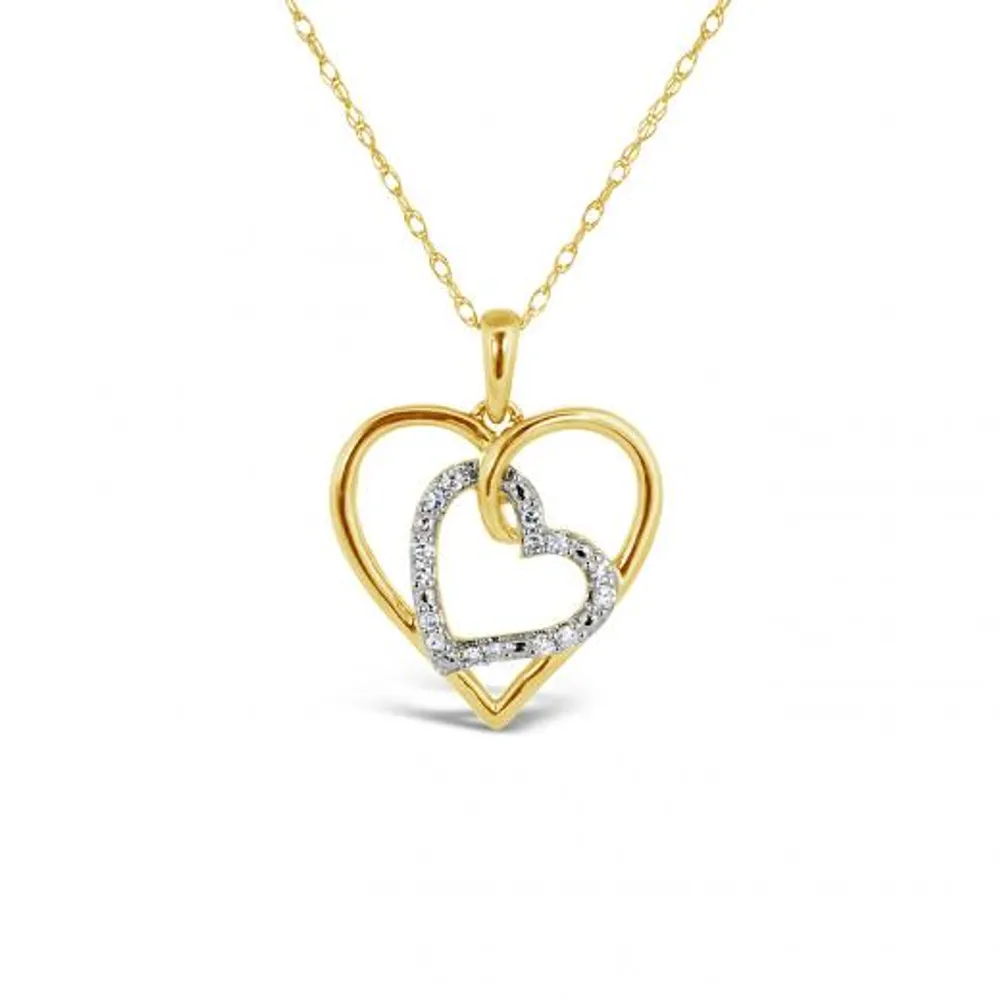 10K Yellow Gold Double Heart 0.05CTW Diamond Pendant