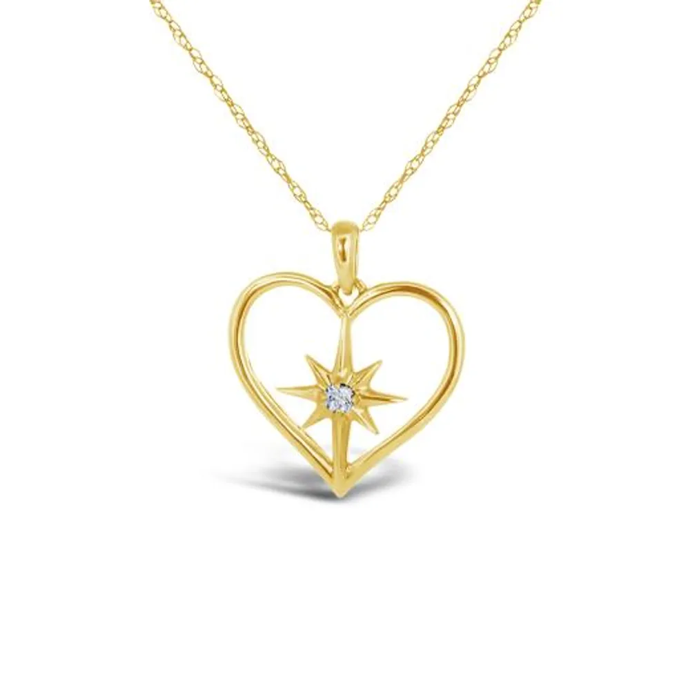 10K Yellow Gold 0.03CTW Diamond Heart Star Pendant