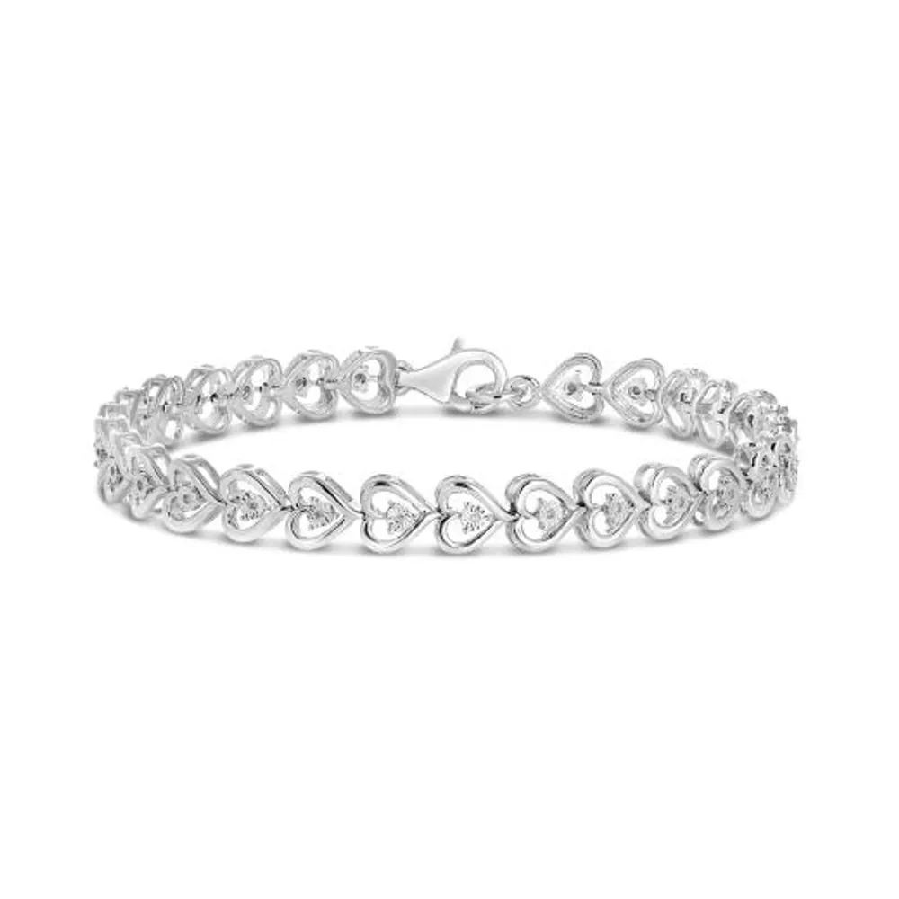 Sterling Silver 0.09CTW Diamond Heart Bracelet