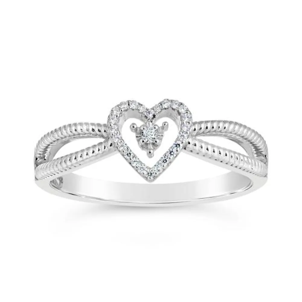 Sterling Silver 0.04CTW Diamond Heart Ring