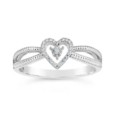 Sterling Silver 0.04CTW Diamond Heart Ring
