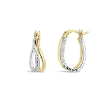 10K Yellow and White Gold Twisted Oval Earrings