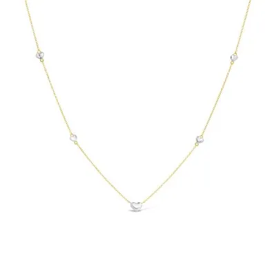 10K Yellow and White Gold 17" 5 Stations Heart Necklace