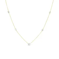 10K Yellow and White Gold 17" 5 Stations Heart Necklace